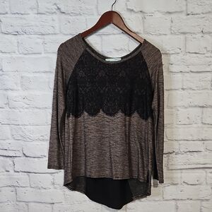 Maurices Long Sleeve Lace Detail Top - Black and Brown